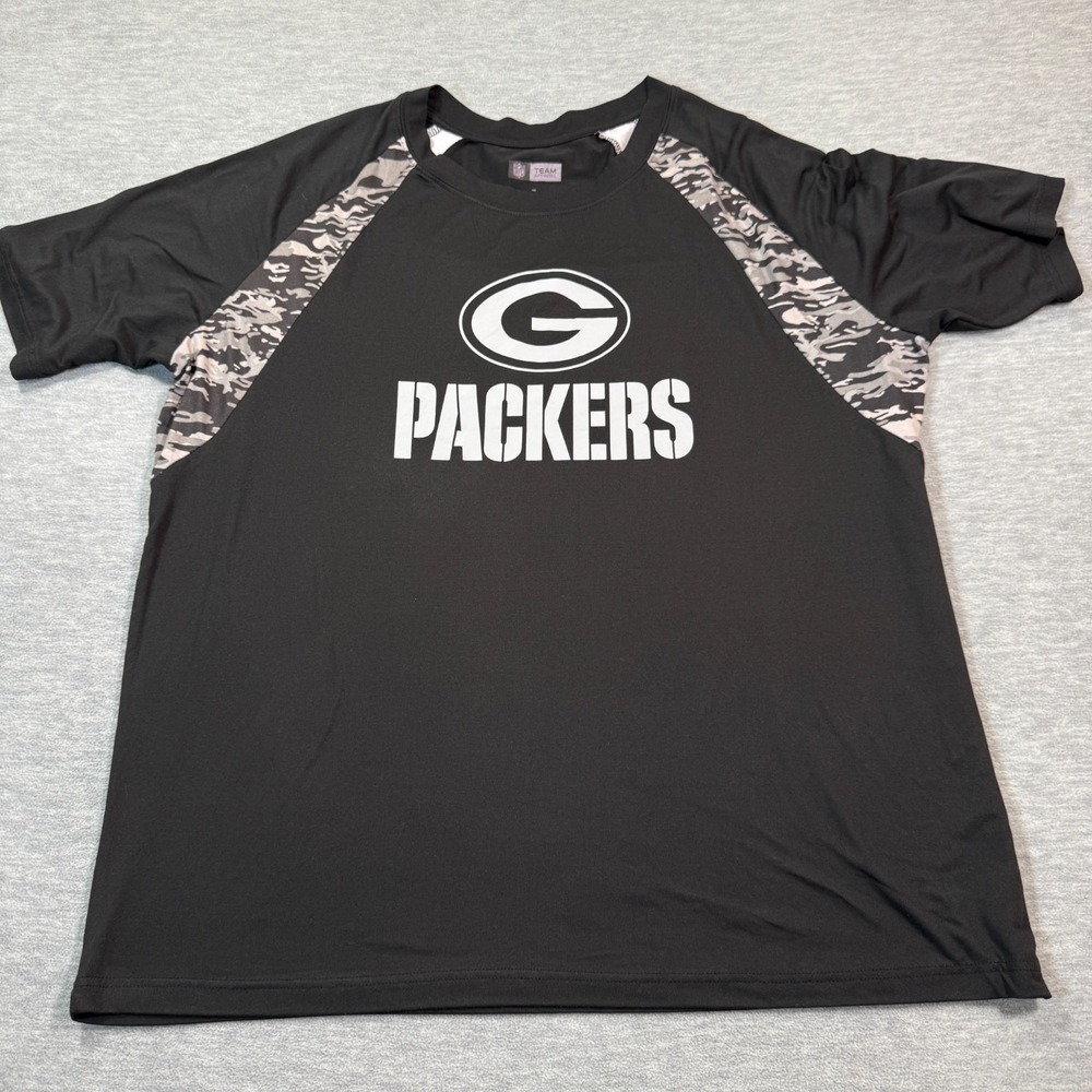 NFL Team Apparel T-Shirt Men 2XL Black Green‎ Bay Packers Camo Sleeve Fan Gear